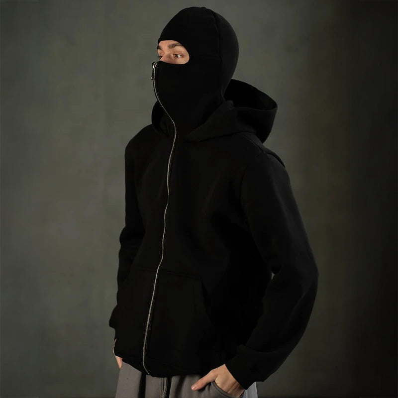 Hoodie Zip Balaclava Intégrée Avec Capuche Oversize Et Zip Front Complet Pour Streetwear Urbain