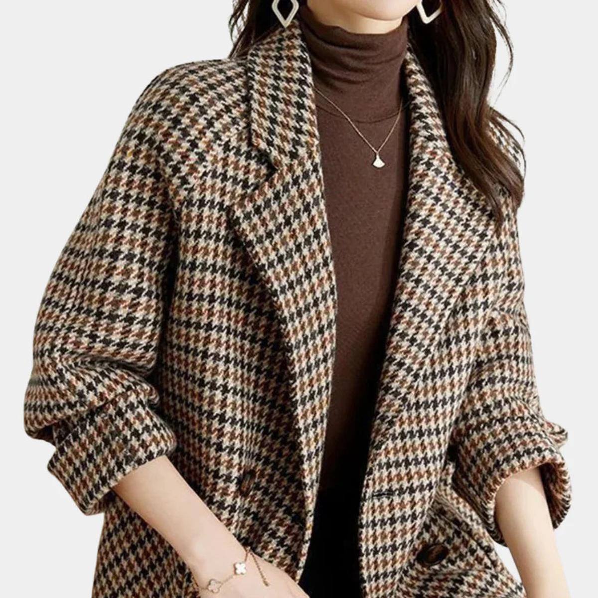 Mia Manteau Femme Vintage à Carreaux Double Boutonnage Structuré Tenue Chic et Poli