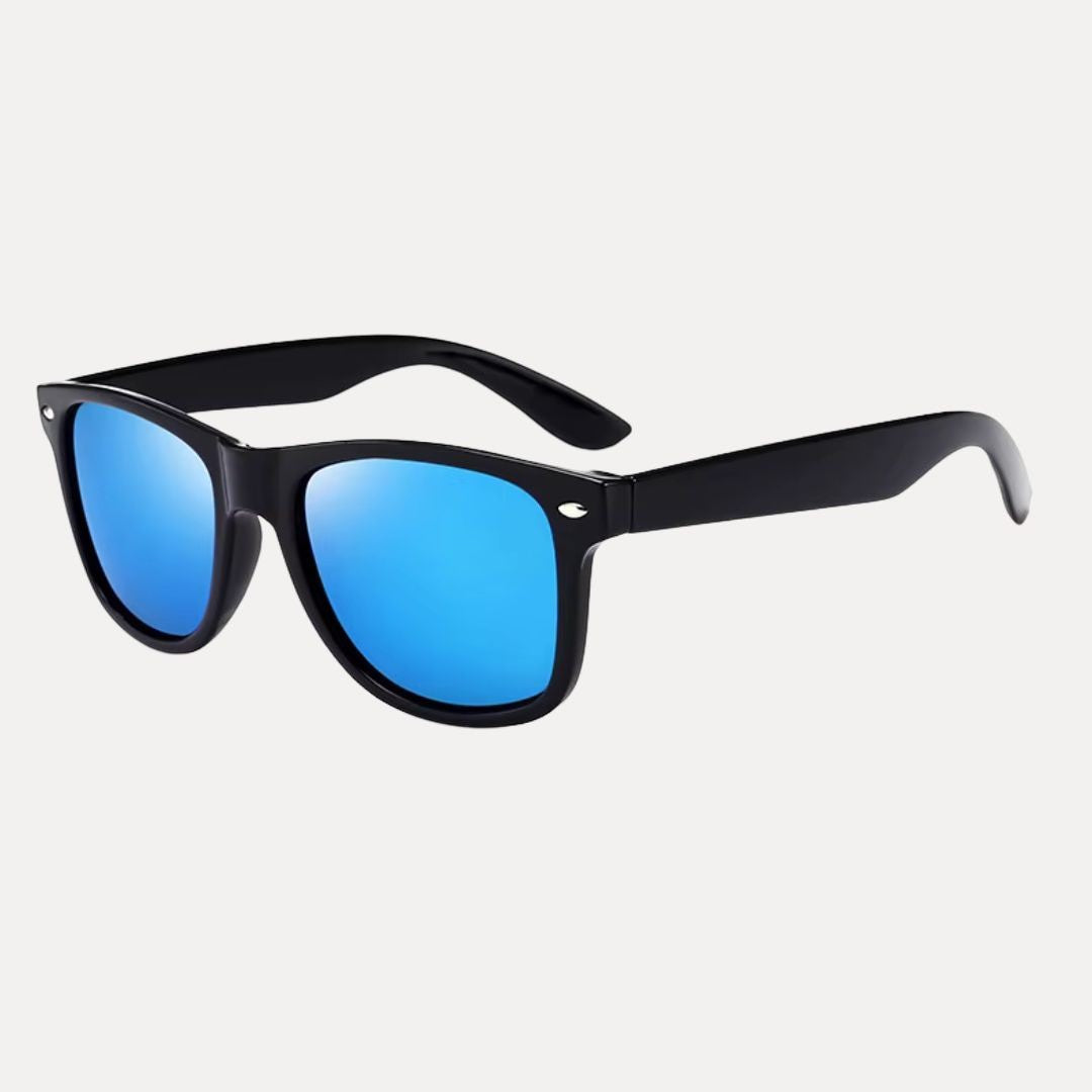 Lunettes de Soleil Polarisées Verres Bleus Miroirs Cadre Noir Légères et Confortables