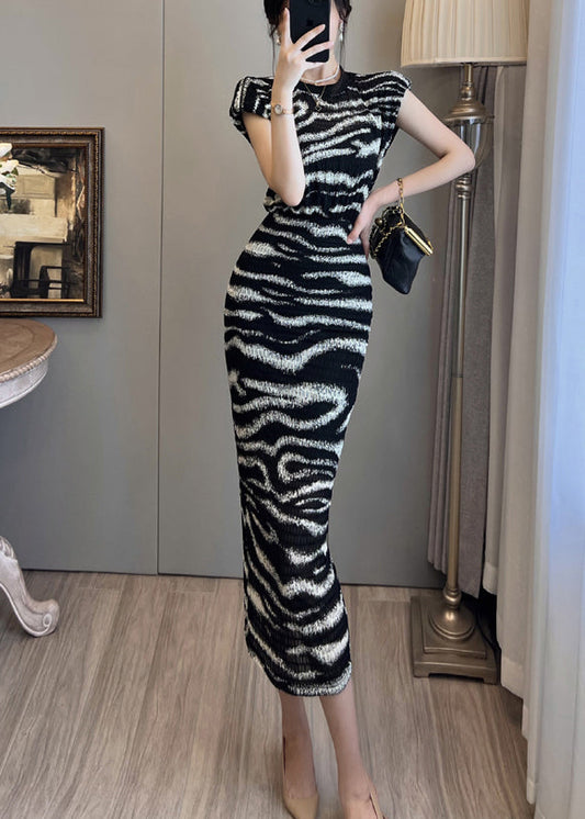Robe d'été élégante à imprimé zèbre noir et coupe ajustée - Amawinc