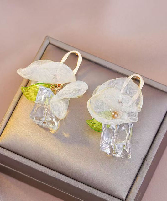 Boucles d'oreilles créoles florales en tulle doré et acrylique - Amawinc