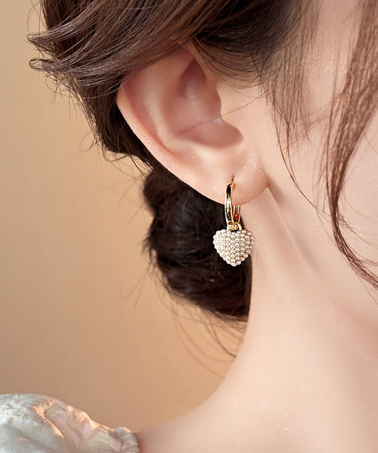 Boucles d'oreilles créoles élégantes en alliage de cuivre doré avec perles d'amour - Amawinc