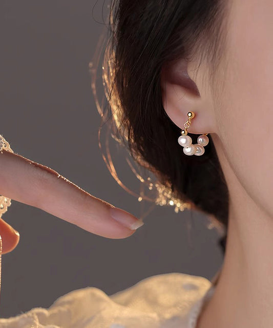 Boucles d'oreilles créoles élégantes en argent sterling doré et perles - Amawinc