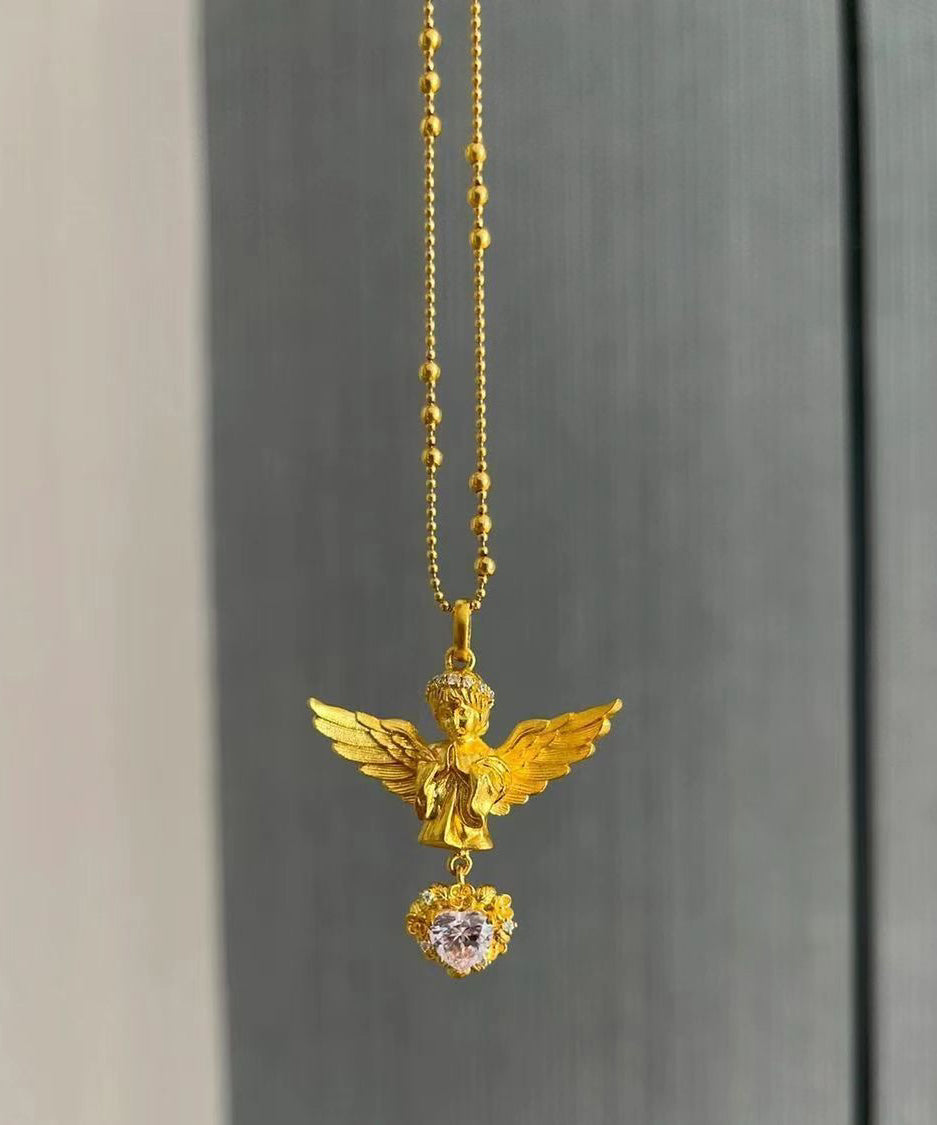 Collier élégant avec pendentif ange en argent sterling doré et zircons - Amawinc