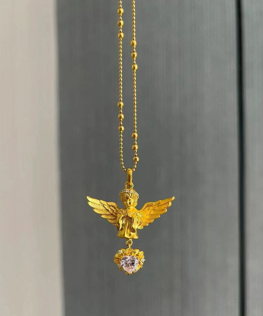 Collier élégant avec pendentif ange en argent sterling doré et zircons - Amawinc