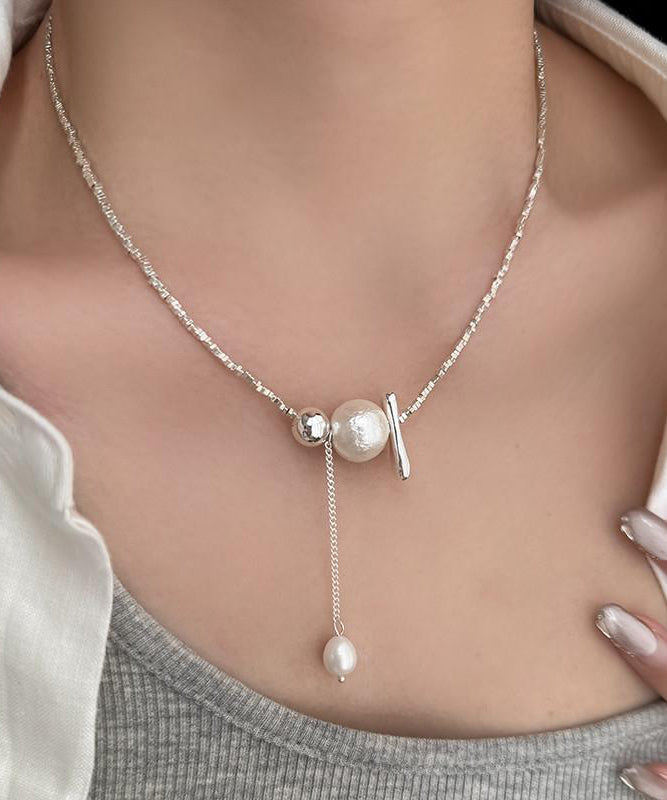 Collier élégant en argent sterling avec pendentif en argent brisé et perles - Amawinc