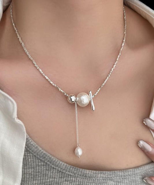 Collier élégant en argent sterling avec pendentif en argent brisé et perles - Amawinc