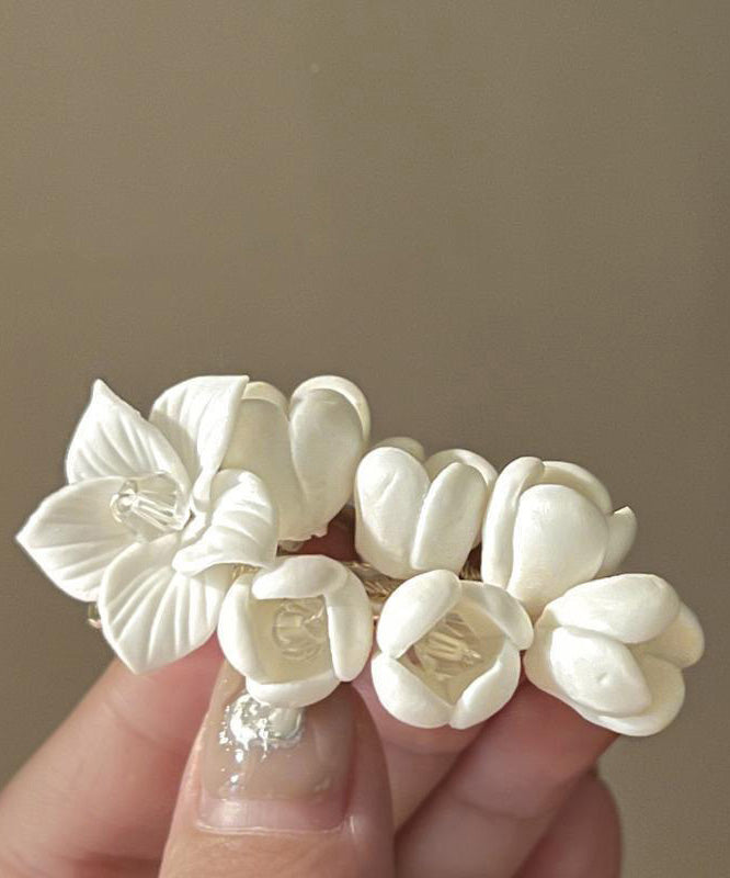 Épingle à cheveux florale en alliage blanc élégant avec cristaux - Amawinc