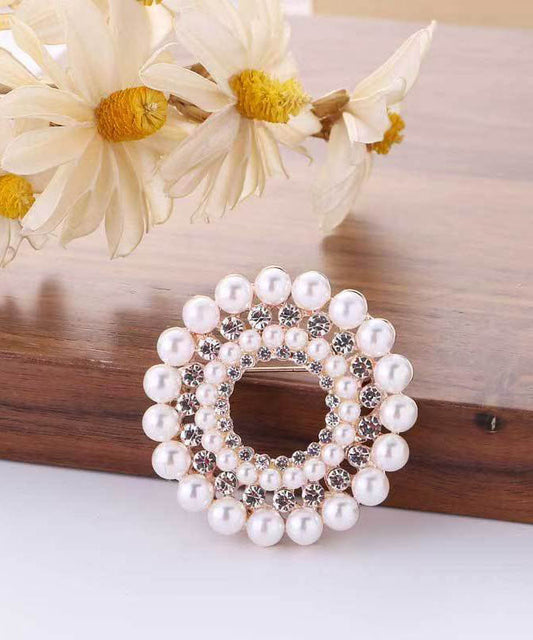 Broches florales élégantes en alliage blanc, perles et zircon - Amawinc