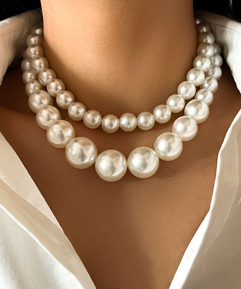 Collier élégant en acier inoxydable blanc avec perles et pompons - Amawinc