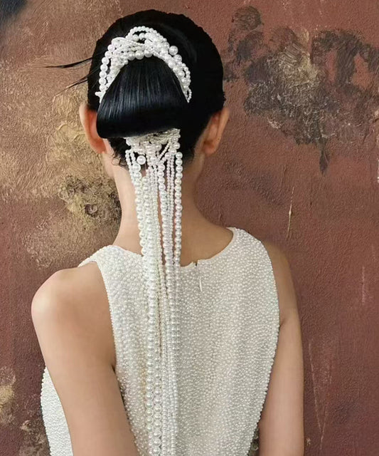 Épingle à cheveux élégante en perles blanches tressées - Amawinc