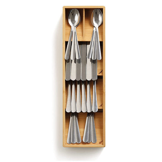 Minimalist Bamboo Cutlery Organizer with Multi-Compartment Design - Amawinc