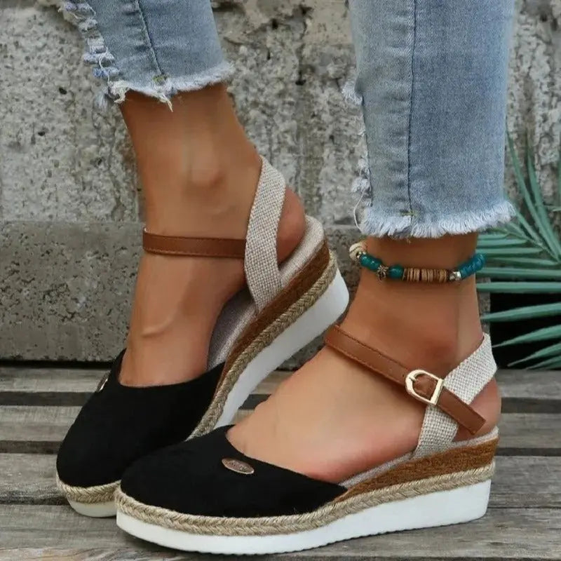 Sandales À Talons Compensés Fermés Pour Femme Confort Chic Style Espadrille Léger Durable PU