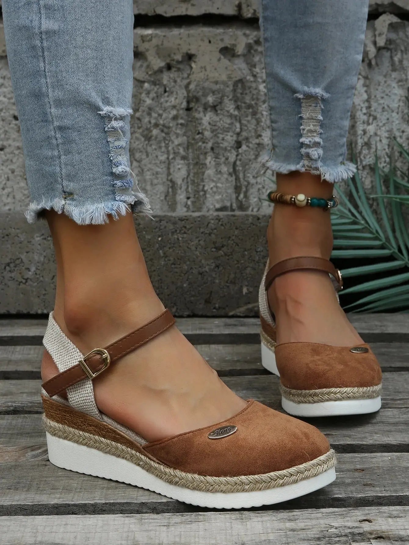 Sandales À Talons Compensés Fermés Pour Femme Confort Chic Style Espadrille Léger Durable PU