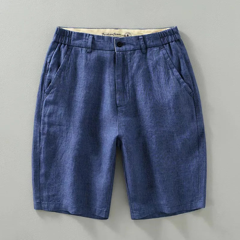 Shorts En Lin Coton Respirants Pour Été Avec Ceinture Élastique Et Bouton Coupe Décontractée