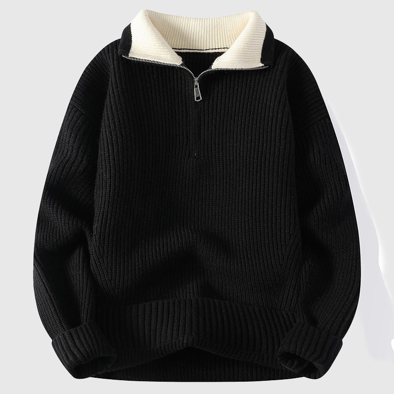 Pull Col Polo Multicolore À Maille Côtelée Bloc Couleur Élégant Pour Bureau En Hiver
