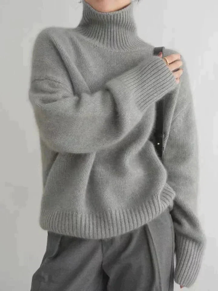 Pull Col Roulé Femme En Laine Oversize Avec Emmanchures Depassees Et Ourlet Cotele Pour Automne Hiver