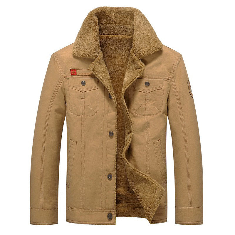 Veste Homme En Coton Avec Doublure Sherpa Fermeture À Boutons Poches Poitrine Amawinc
