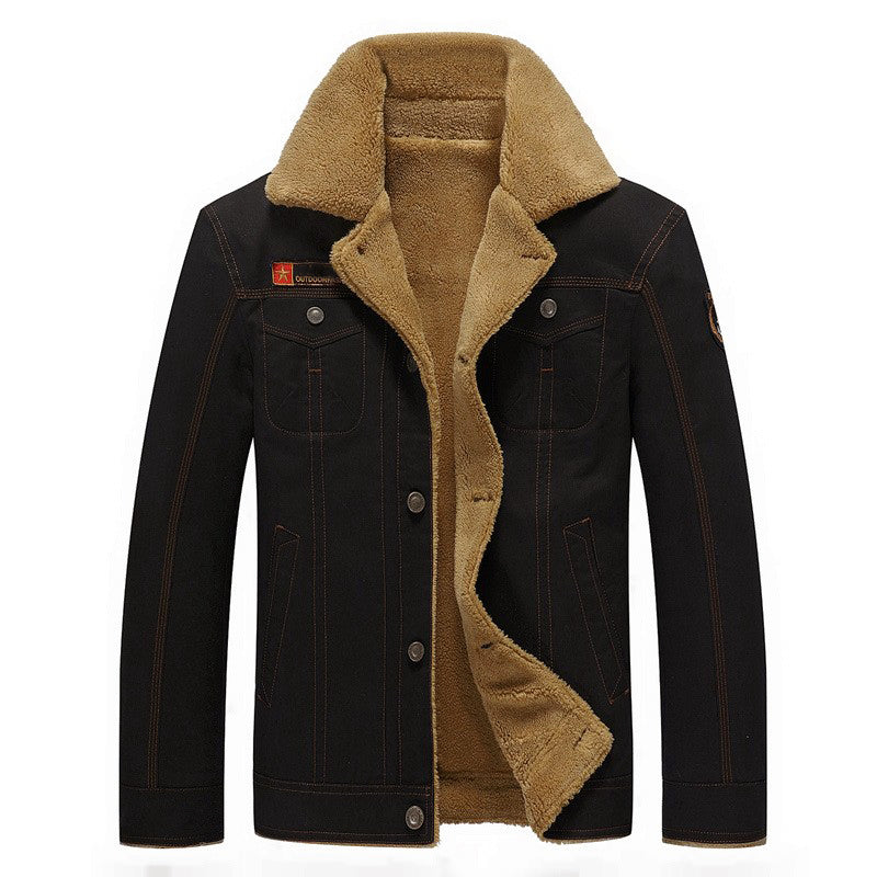 Veste Homme En Coton Avec Doublure Sherpa Fermeture À Boutons Poches Poitrine Amawinc