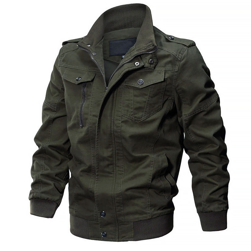 Veste Bomber Militaire En Coton Pour Homme Amawinc Durable Avec Poignets Elastiques Fermeture Zip Bouton Poches Multiples