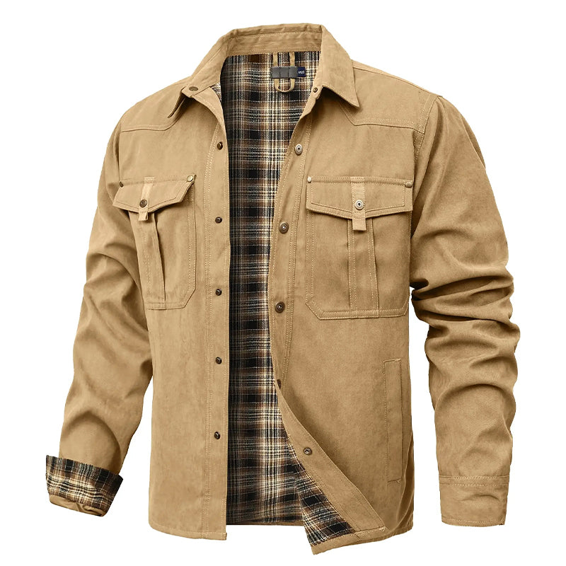 Veste Chemise En Flanelle Pour Homme Doublée Avec Doublure À Carreaux Rouges Poches Poitrine Western Durable Amawinc