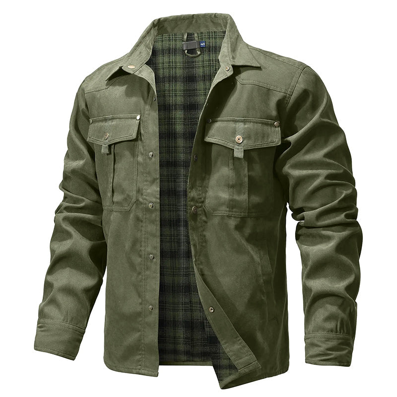 Veste Chemise En Flanelle Pour Homme Doublée Avec Doublure À Carreaux Rouges Poches Poitrine Western Durable Amawinc