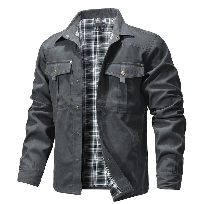 Veste Chemise En Flanelle Pour Homme Doublée Avec Doublure À Carreaux Rouges Poches Poitrine Western Durable Amawinc
