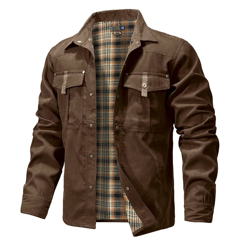 Veste Chemise En Flanelle Pour Homme Doublée Avec Doublure À Carreaux Rouges Poches Poitrine Western Durable Amawinc