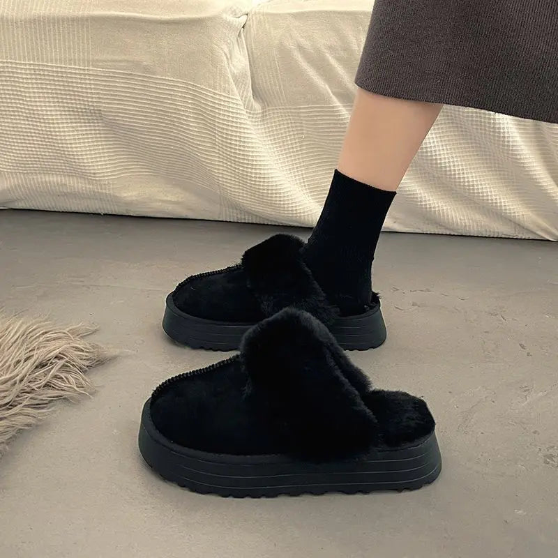 Chaussons D'Hiver Pour Femmes Confortables Et Chaleureux Avec Doublure Coton Et Semelle Épais 5 Cm