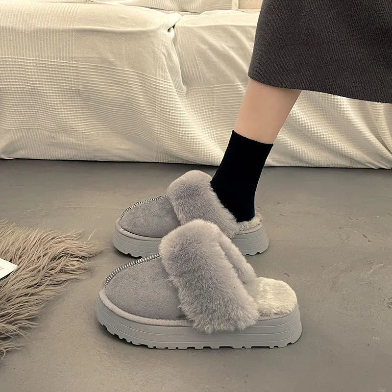 Chaussons D'Hiver Pour Femmes Confortables Et Chaleureux Avec Doublure Coton Et Semelle Épais 5 Cm