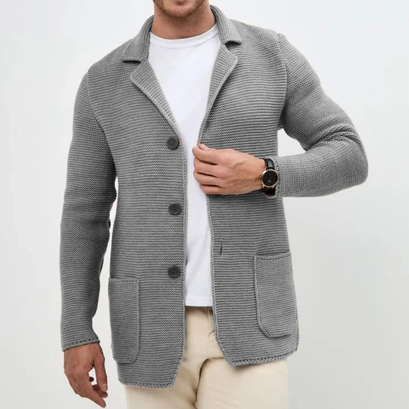Amawinc Cardigan Pour Homme En Maille Boutonné Avec Col Chemise Et Poches Style Décontracté