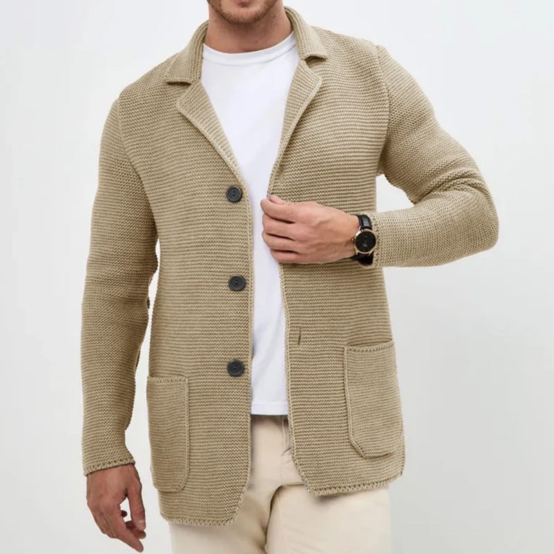 Amawinc Cardigan Pour Homme En Maille Boutonné Avec Col Chemise Et Poches Style Décontracté