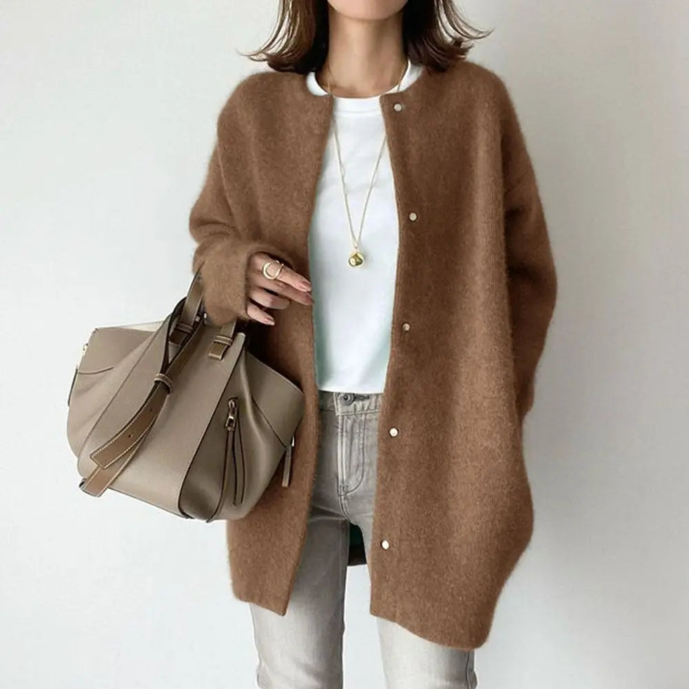 Cardigan Moderne Chic Pour Femmes Doux Avec Poches En Laine Et Suède Confortable