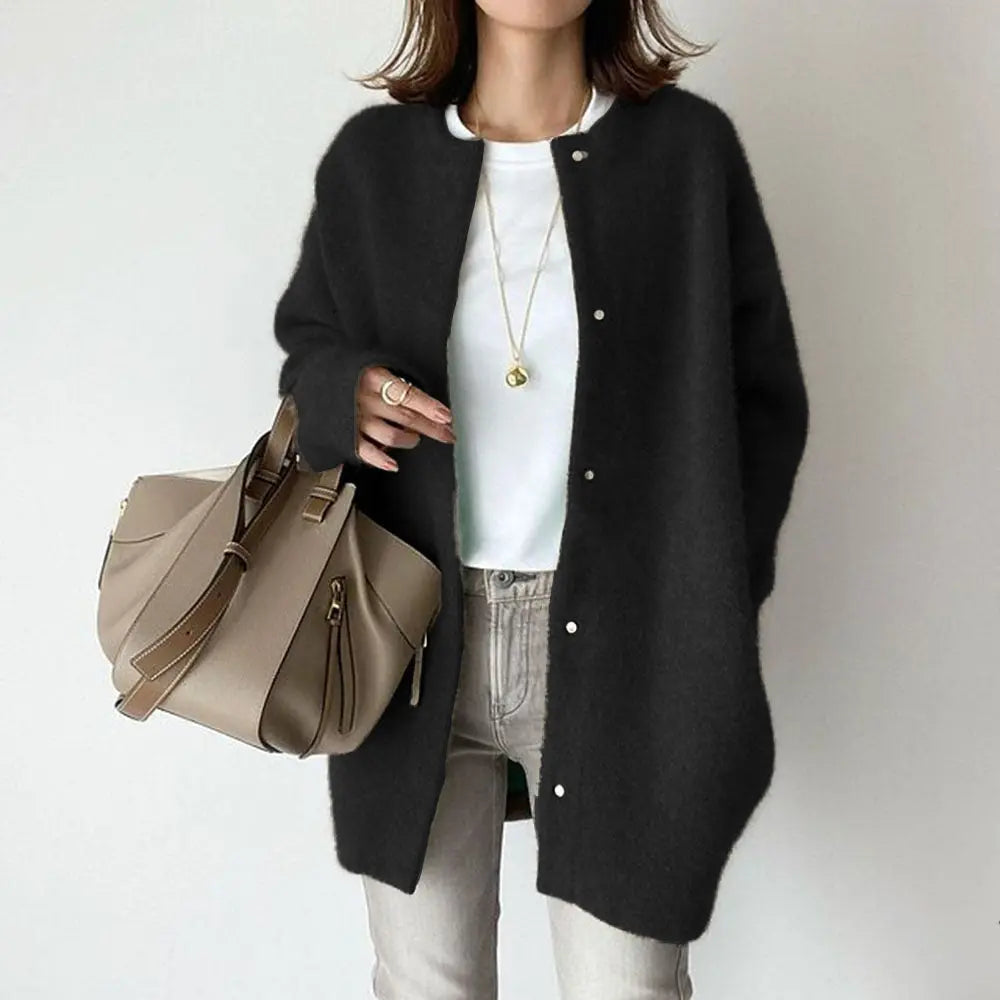 Cardigan Moderne Chic Pour Femmes Doux Avec Poches En Laine Et Suède Confortable