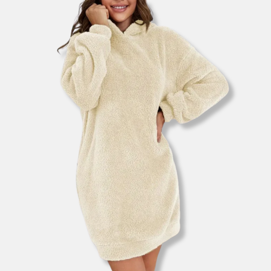 Robe À Capuche Pour Femme En Peluche Texture Délicate Oversize Mini À Manches Longues Pour Détente