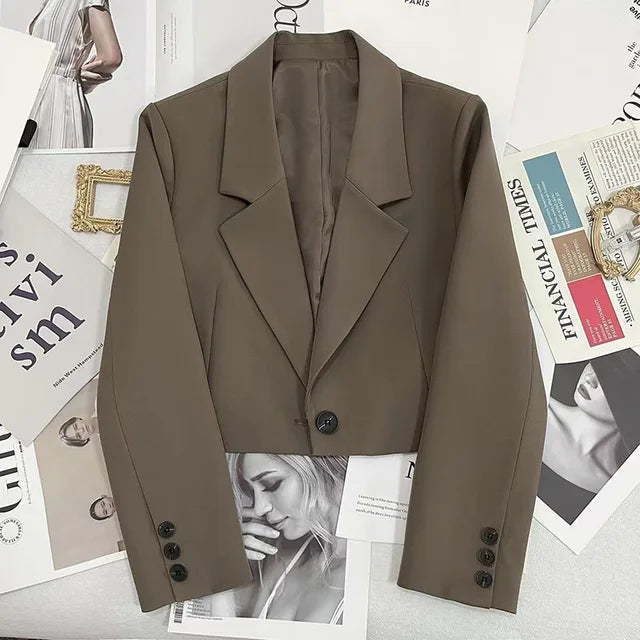 Avelena Short Button-Front Blazer with Long Sleeves
