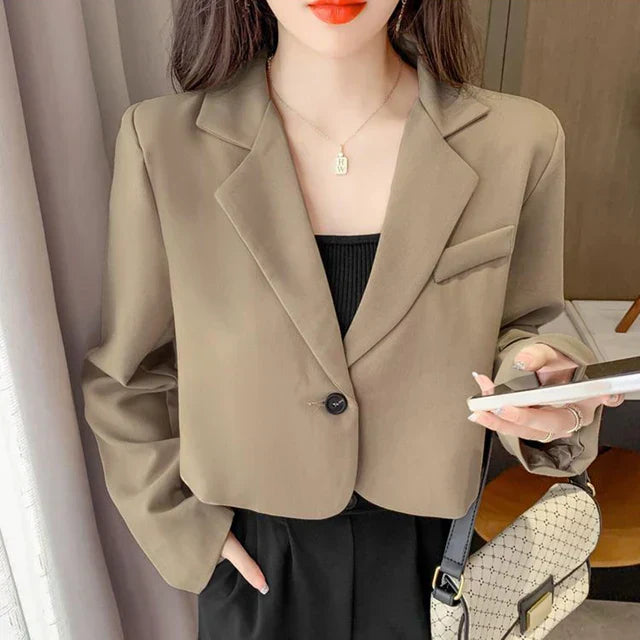 Avelena Short Button-Front Blazer with Long Sleeves