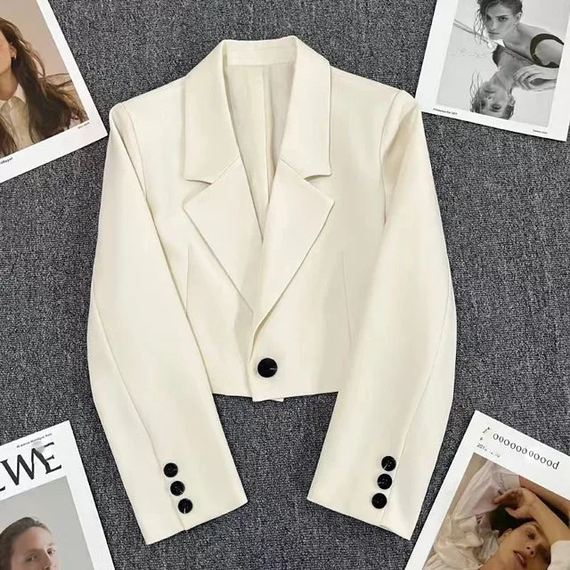 Avelena Short Button-Front Blazer with Long Sleeves