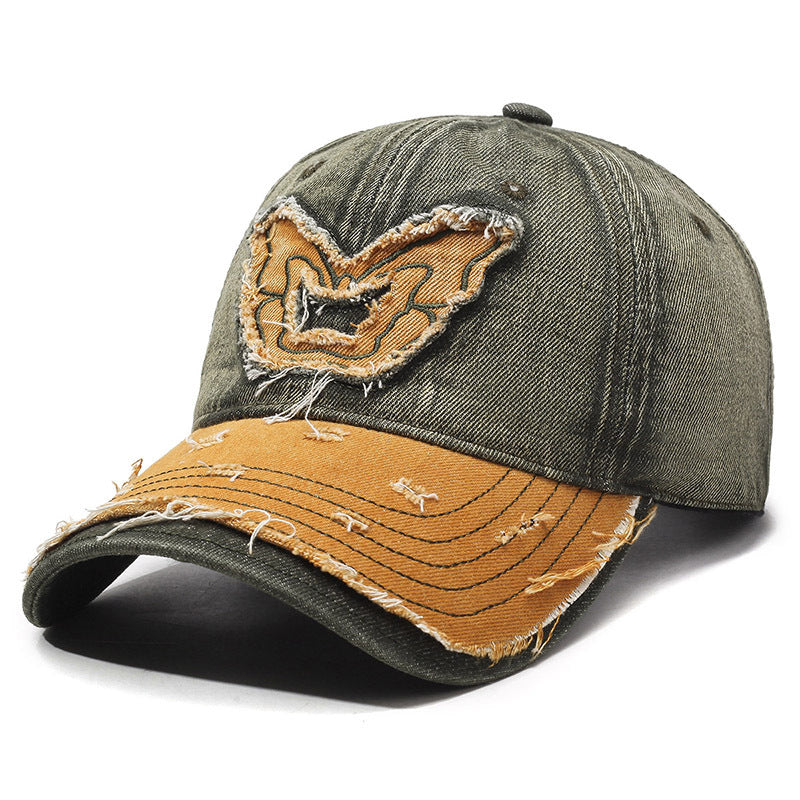 Casquette Baseball Rétro En Denim Avec Papillon Brodé, Tissu Coton Lavé, Bord Courbé, Ajustable Pour Tous Les Styles