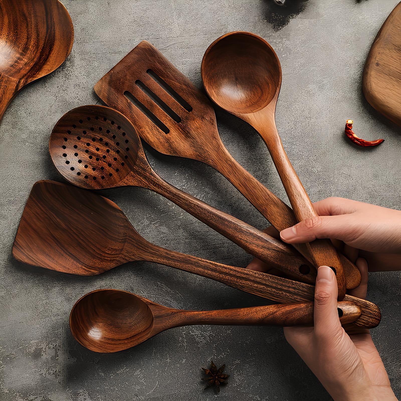 Minimalist Wooden Utensil Set with Ergonomic Handles - Amawinc
