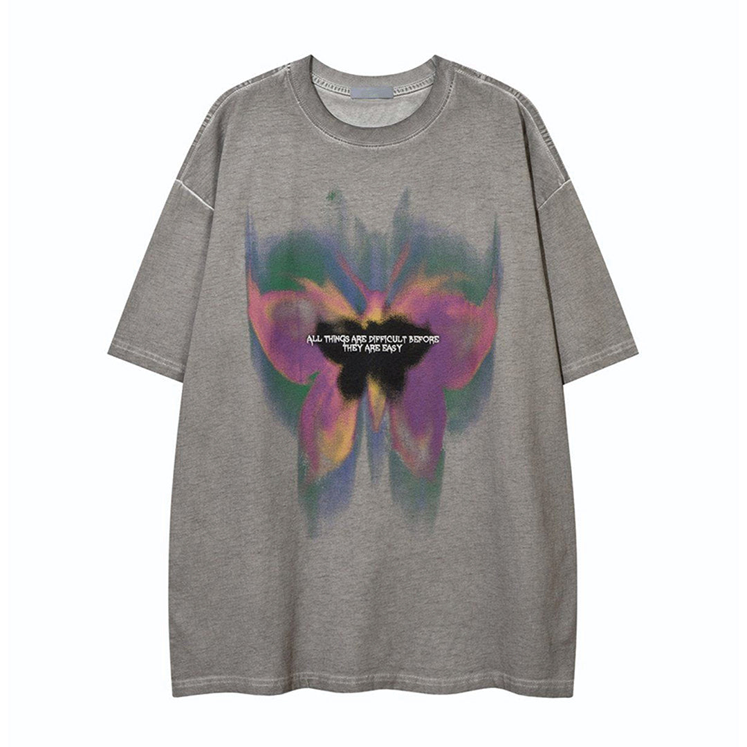 T Shirt Effet Papillon Vintage Motif Papillon Sur Tissu Coton Doux Coupe Décontractée
