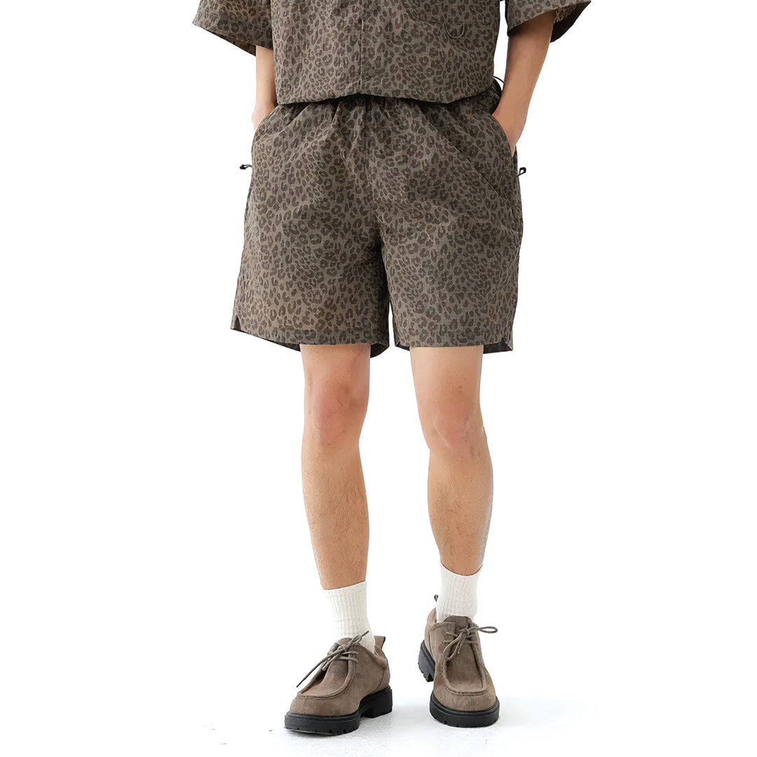 Shorts Léopard À Séchage Rapide En Nylon Avec Taille Élastiquée Et Cordon Genou Longueur Décontractée