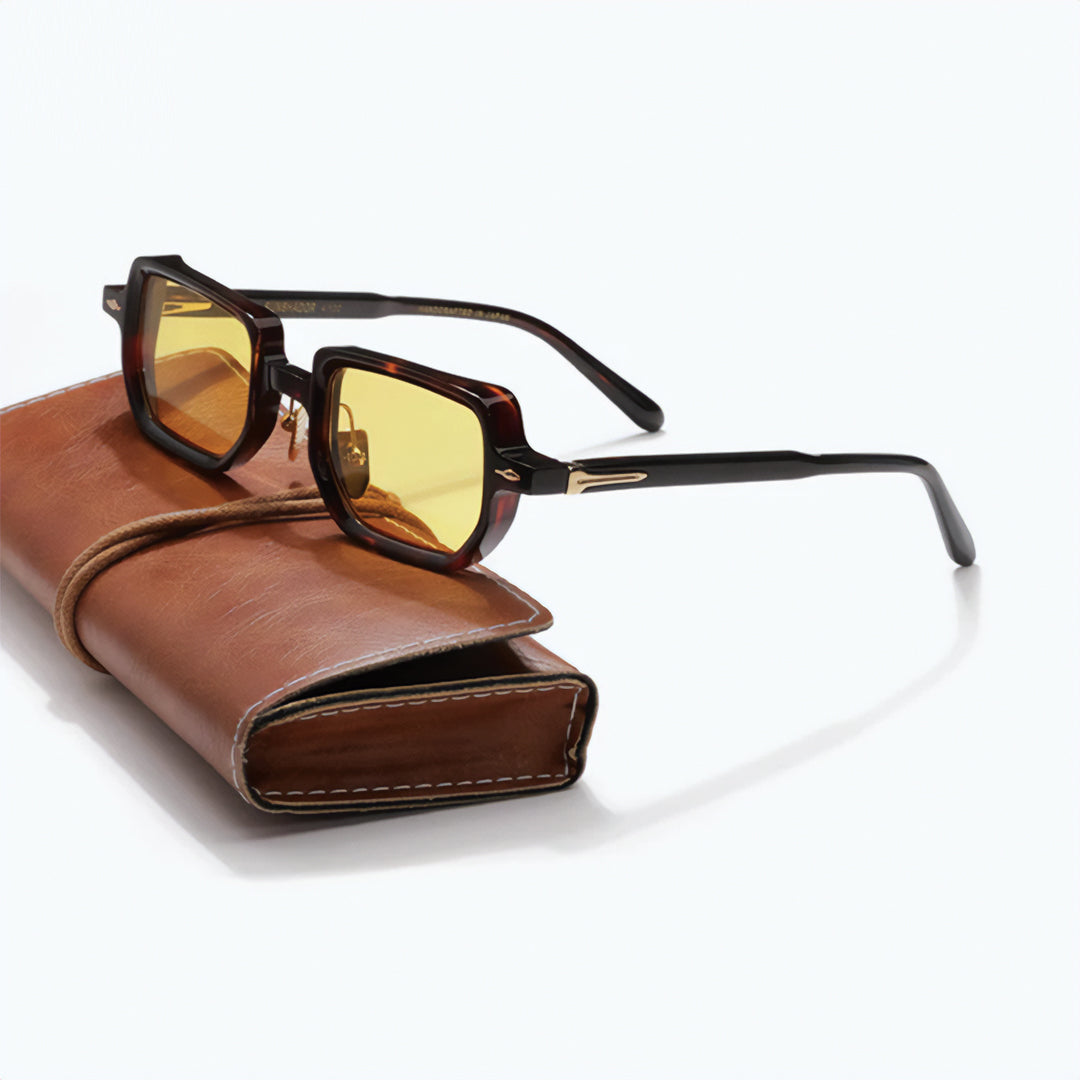 Lunettes De Soleil Rectangulaires Rivaro En Acétate Italien Et Titane Avec Lentilles Teintées UV400