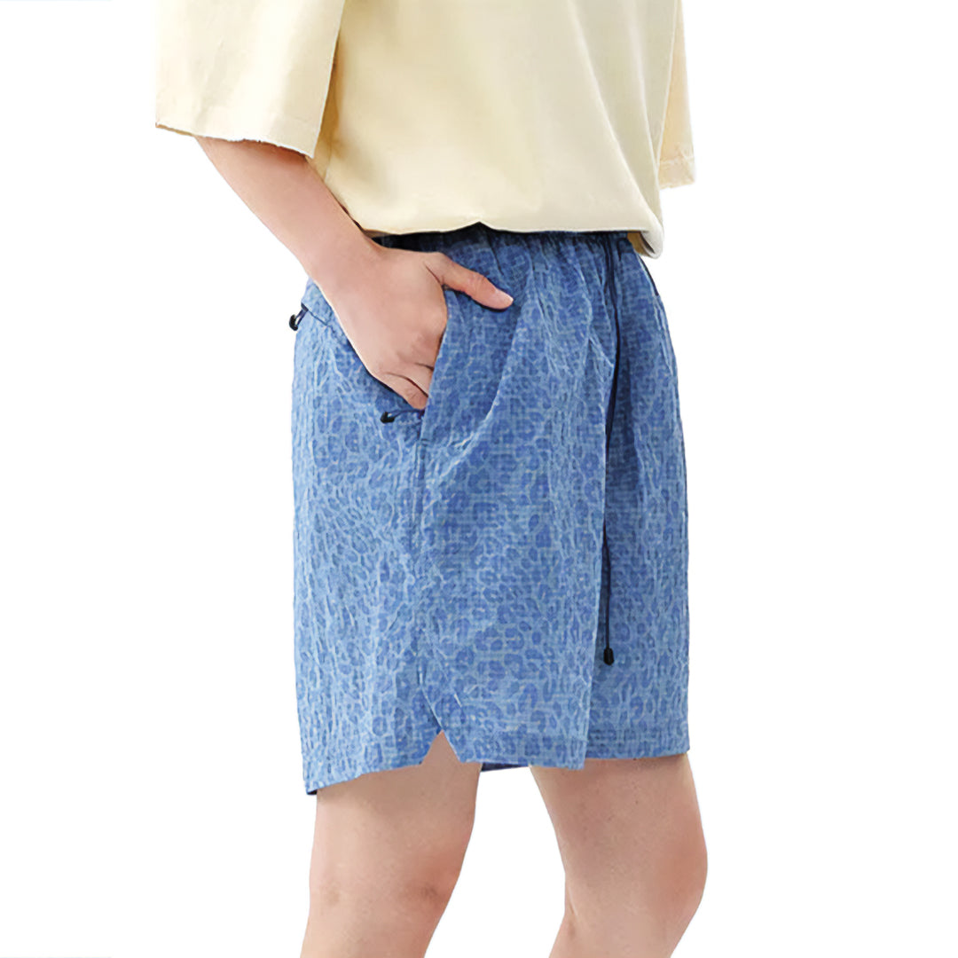 Shorts Léopard À Séchage Rapide En Nylon Avec Taille Élastiquée Et Cordon Genou Longueur Décontractée
