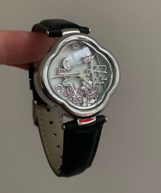 Jolies montres en métal noir, cuir et cristal Hardlex - Amawinc