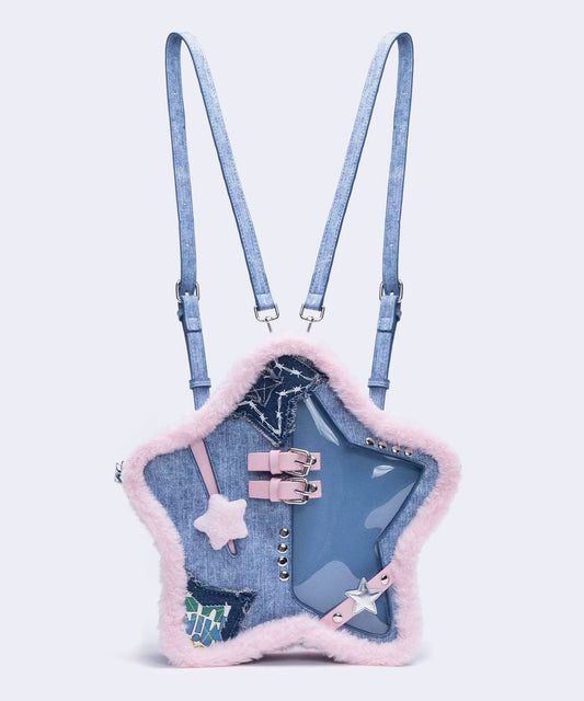 Sac à dos patchwork en denim bleu en forme d'étoile - Amawinc