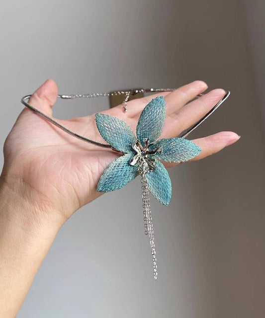 Joli collier avec pendentif floral en argent sterling bleu - Amawinc