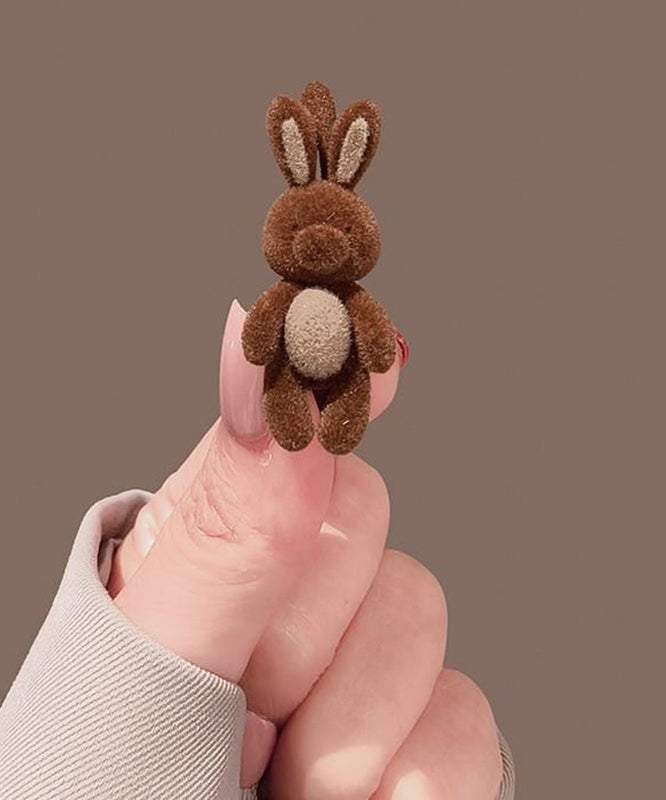 Jolie épingle à cheveux en alliage marron floquée en forme de petit lapin - Amawinc