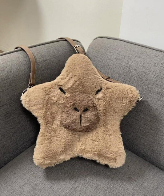 Sac à dos en fourrure duveteuse en forme d'étoile marron mignon Capybara - Amawinc