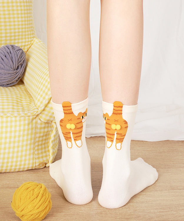 Chaussettes mi-mollet en coton à motif chat mignon - Amawinc